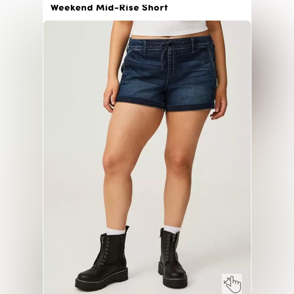 Torrid Mid Rise Jean Shorts with Blue Drawstring
